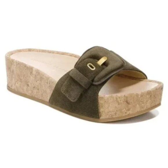 Veronica Beard Dixie Suede Platform Slide Sandals in Olive/Brown Size 8.5 - Picture 1 of 8